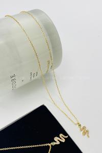 Lamelif Gold Yılan Zirkon Taşlı Kolye