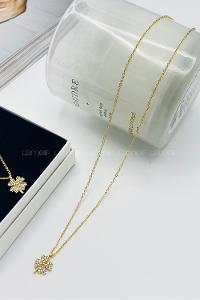 Lamelif Gold Yonca Zirkon Taşlı Kolye