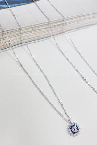 Lamelif Gümüş Güneş Nazar Boncuklu Zirkon Kolye