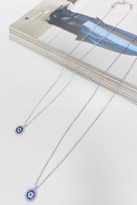 Lamelif Gümüş Güneş Nazar Boncuklu Zirkon Kolye