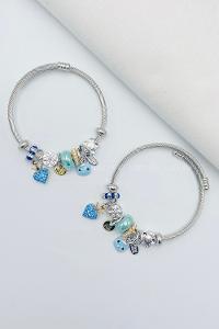 Lamelif Gümüş Mavi Mini Kedi Charmlı Pandora Bileklik