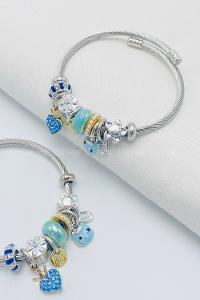Lamelif Gümüş Mavi Mini Kedi Charmlı Pandora Bileklik