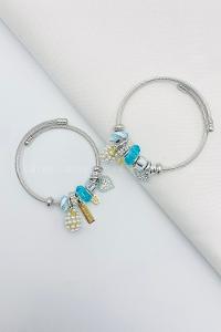 Lamelif Gümüş Mavi Taşlı Kalp Charmlı Pandora Bileklik