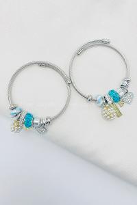 Lamelif Gümüş Mavi Taşlı Kalp Charmlı Pandora Bileklik