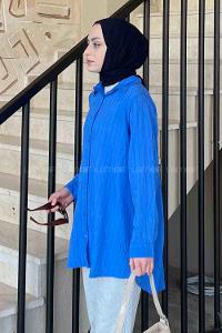 Blue Shirt Collar Long Arm Poplin Fabric Shirt