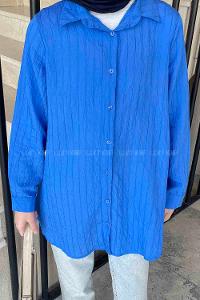 Blue Shirt Collar Long Arm Poplin Fabric Shirt