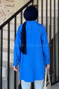 Blue Shirt Collar Long Arm Poplin Fabric Shirt