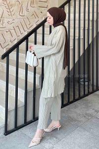 Sand Beige Scarf Neck Long Arm Without Accessories Linen Regular Trousers Comfortable Suit