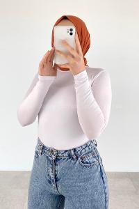 Lamelif Yarım Balıkçı Yaka Penye Body Beyaz