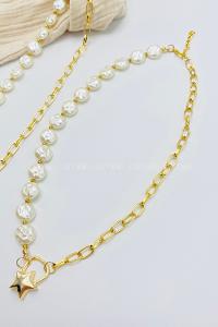 Lamelif Yıldız Sallantılı Zincir Tasarımlı İnci Kolye