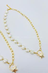 Lamelif Yıldız Sallantılı Zincir Tasarımlı İnci Kolye