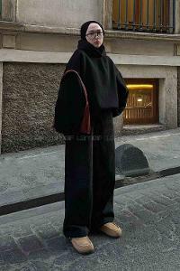 Black Hood Neck Long Arm Unprinted Sweatshirt