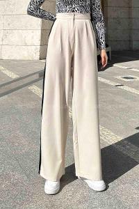 Lamelif Şerit Detaylı Palazzo Pantolon Bej