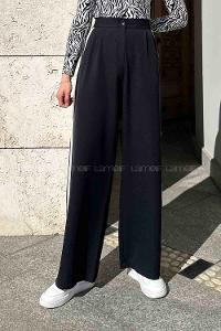 Lamelif Şerit Detaylı Palazzo Pantolon Siyah