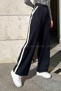 Lamelif Şerit Detaylı Palazzo Pantolon Siyah