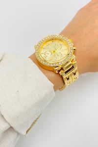 Lamelif Gold Metal Kordon Taş Detaylı Kol Saati