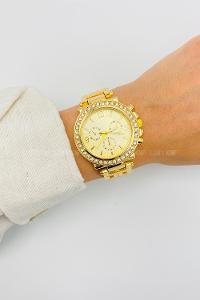 Lamelif Gold Metal Kordon Taş Detaylı Kol Saati