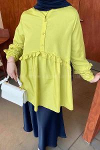 Oil Green Mandarin Collar Cotton Fabric Unprinted Tunic