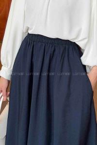 Lamelif Cep Detaylı Tensel Kloş Etek Lacivert