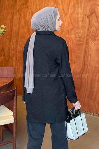 Lamelif Çift Cep Detaylı Ayrobin Gömlek Siyah