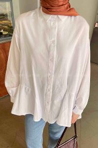 Lamelif Etek Ucu Parçalı Poplin Gömlek Beyaz