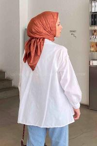 Lamelif Etek Ucu Parçalı Poplin Gömlek Beyaz