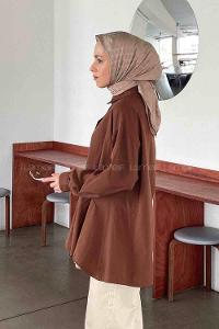 Brown Shirt Collar Long Arm Cotton Unprinted Shirt
