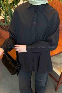 Black Shirt Collar Long Arm Cotton Unprinted Shirt