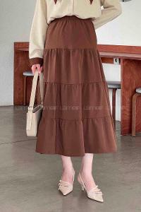 Bitter Brown Poplin Fabric Unprinted Straight Skirt Skirt