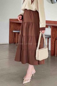 Bitter Brown Poplin Fabric Unprinted Straight Skirt Skirt