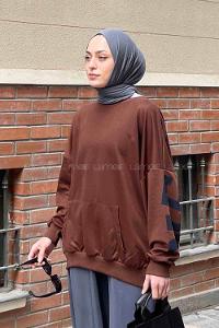 Brown Crew Neck Long Arm Printed Sweatshirt