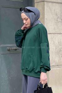 Emerald Green Crew Neck Long Arm Printed Sweatshirt