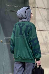 Emerald Green Crew Neck Long Arm Printed Sweatshirt