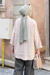 Lamelif Önü Cep Detaylı Duble Kol Kraş Gömlek Bej