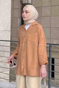 Camel Shirt Collar Long Arm Cotton Unprinted Shirt