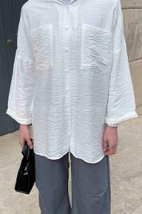 Lamelif Önü Cep Detaylı Duble Kol Kraş Gömlek Ekru