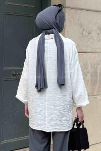 Lamelif Önü Cep Detaylı Duble Kol Kraş Gömlek Ekru