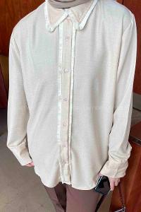 Lamelif Saçaklı Keten Gömlek Krem