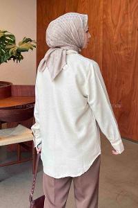 Lamelif Saçaklı Keten Gömlek Krem