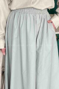 Lamelif Cep Detaylı Kloş Keten Etek Mint Yeşili