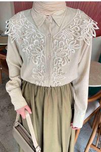 Lamelif Dantel Detaylı Gömlek Taş Rengi