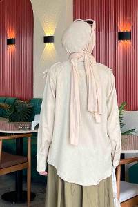 Lamelif Dantel Detaylı Gömlek Taş Rengi