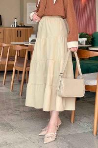 Lamelif Kat Volanlı Etek Krem