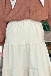 Lamelif Kat Volanlı Etek Krem