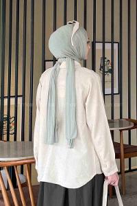 Cream Shirt Collar Long Arm Viscose Fabric Unprinted Shirt