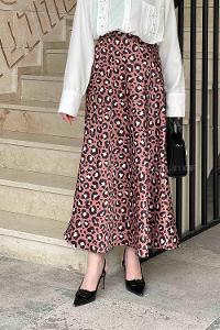 Lamelif Saten Pamuklu Leopar Etek Gül Rengi