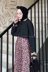 Lameliif Yaka ve Kol Gold Güpür Detaylı Gömlek Siyah