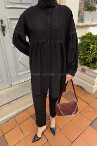 Black Mandarin Collar Long Arm Without Accessories Linen Trousers Linen Suit