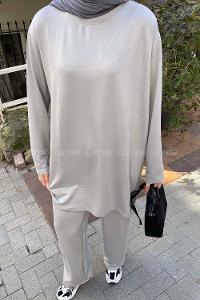 Gray Crew Neck Long Arm Without Accessories Combed Fabric Regular Trousers Comfortable Suit