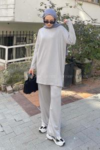 Gray Crew Neck Long Arm Without Accessories Combed Fabric Regular Trousers Comfortable Suit